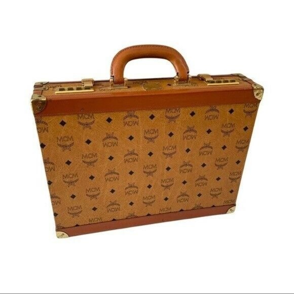 MCM Other - MCM Briefcase Vintage Visetos Cognac Leather Attaché Case